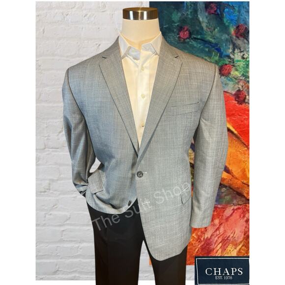 Chaps Other - Chaps Ralph Lauren 48R Mens Chambray Blue Dove Gray Nailhead Blazer Jacket